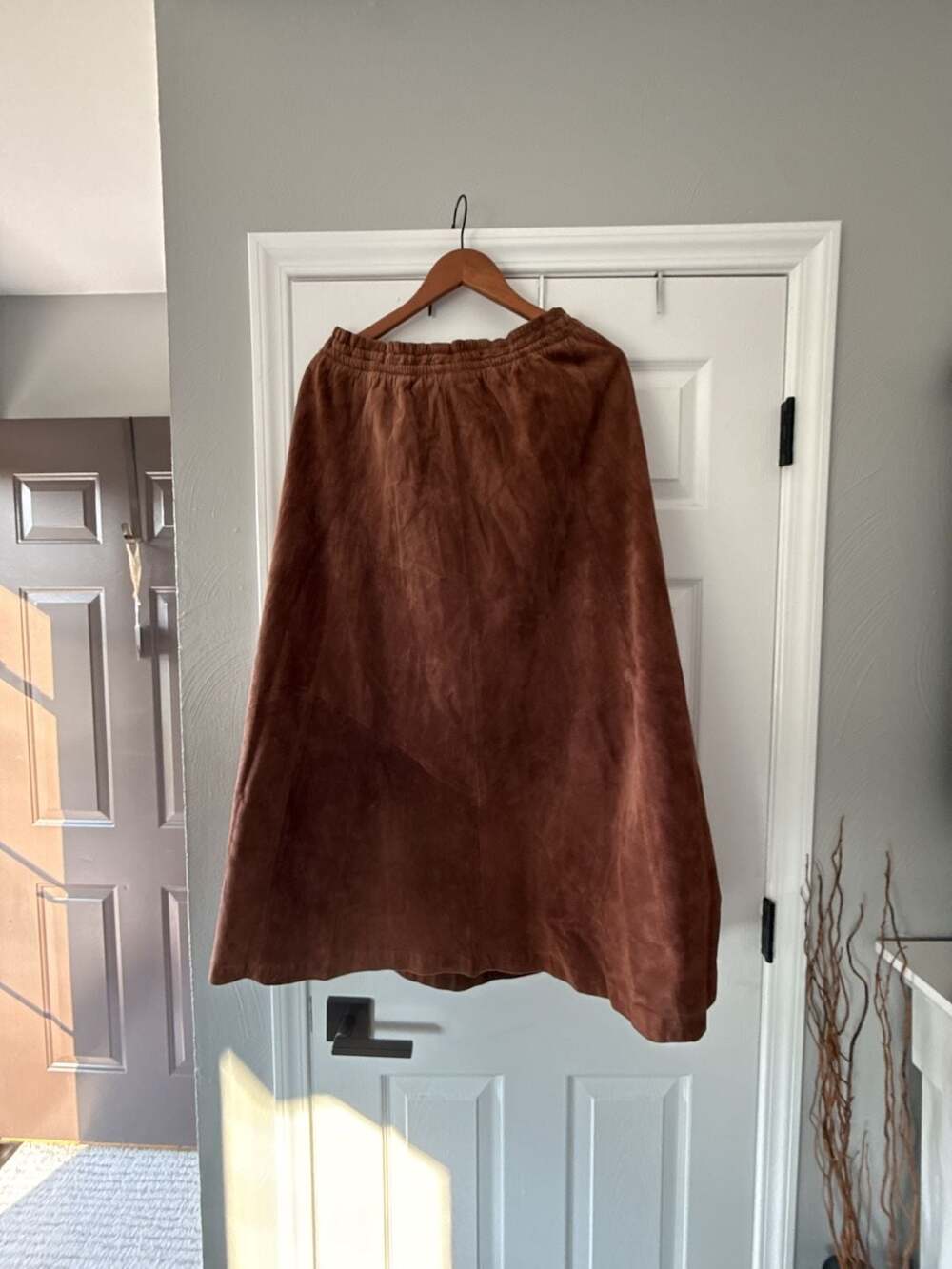 Evan Davies Vintage Brown Suede Leather Maxi Skirt Size 14